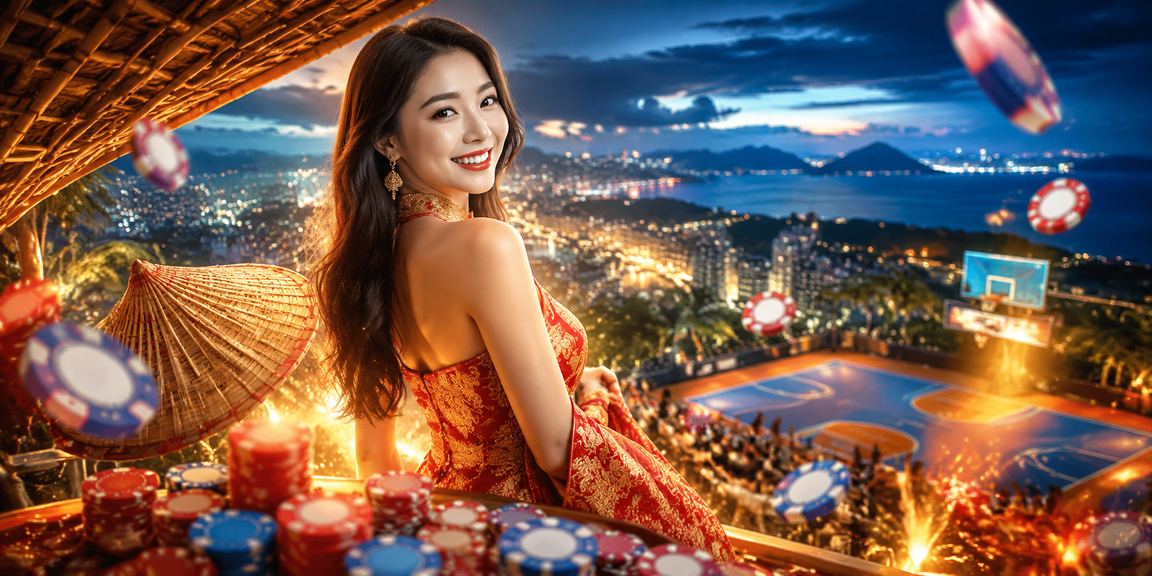 Cảnh Sapa với chủ đề bóng rổ và nón lá minh họa hỗ trợ người chơi